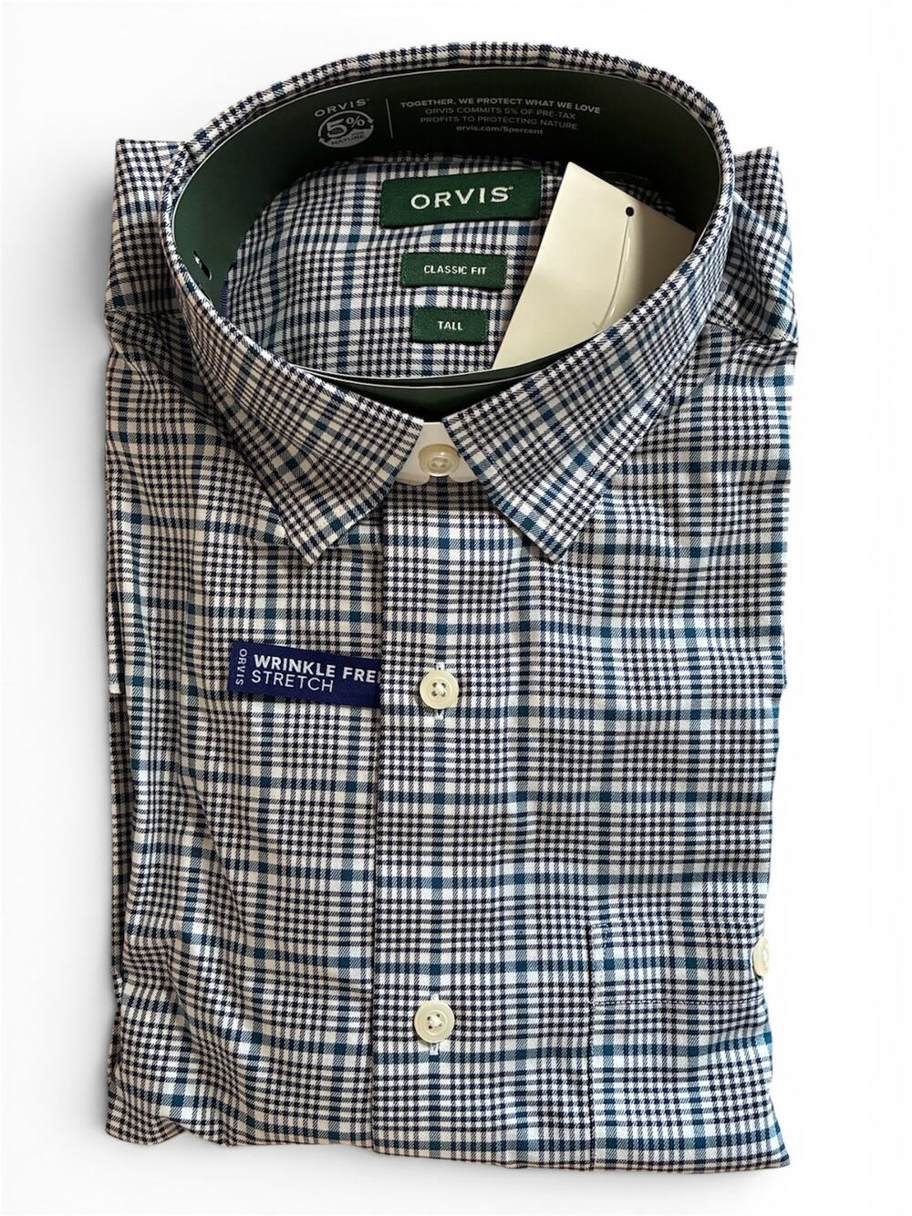 Orvis Wrinkle-Free Classic Fit Plaid Men's Button-Down Shirt, Medium Tall (NWT)
